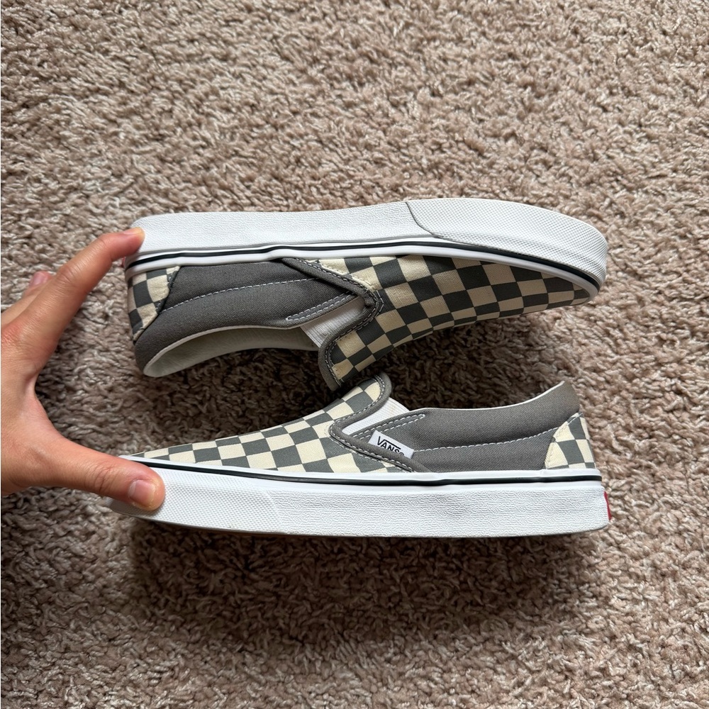 Vans Gray and Cream Checkerboard Slip-Ons